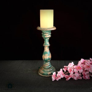 Antique Wooden Carved Candle Holder Rustic Color Finish  Vintage Candle Stand Decor Candle Holder Indian Art Showpiece Candle Holder