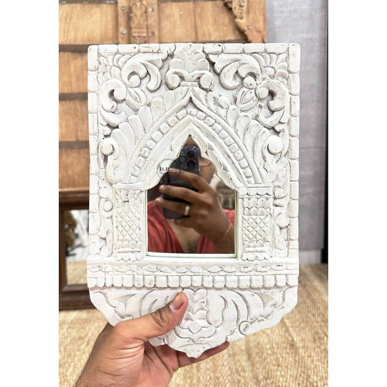 Indian Antique Wooden Carved Wall Hanging Mirror Frame Wall Decor