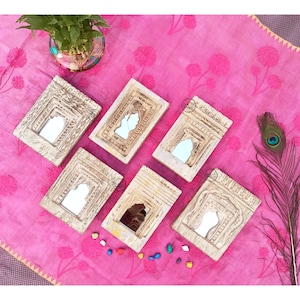Indian Wooden Carved Wall Hanging Temple Mirror Frame (Set Of 6) / Wall Decor Mirror / Antique Mirror Frames / Reclaimed Mirror Frame