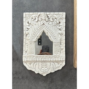 Indischer antiker hölzerner geschnitzter Wandbehang-Spiegelrahmen-Wand-Dekor-indischer Kunst-Weinlese-Spiegelrahmen-handgemachter zurückgeforderter Spiegelrahmen