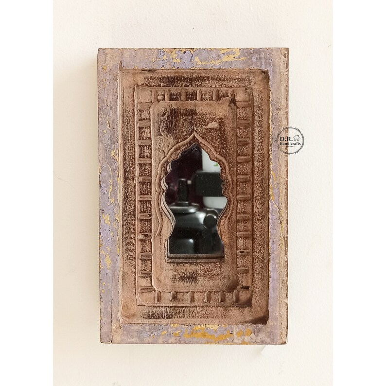 Indian Wooden Carved Wall Hanging Temple Mirror Frame set of 6 / Wall