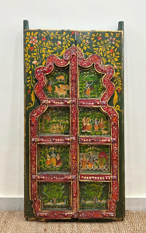 Beautiful Indian Cultural Heritage Hand Painted Wall Panel Shree Krishna Painting Vintage Hand Painted Wall Panel Antique Wall Hanging Decor