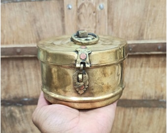 Indian Antique Brass Tiffin Box Vintage Chapati Box Old Jwellery Box Home Decor