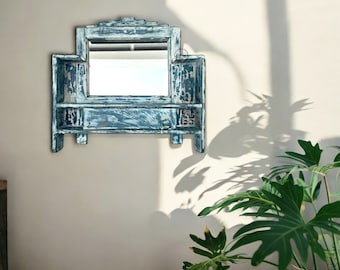 Vintage Wooden Wall Hanging Mirror Shelf Antique Indian Wooden Bathroom Shaving Wall Mirror Storage Cabinet Wooden Wall Hanging Mirror
