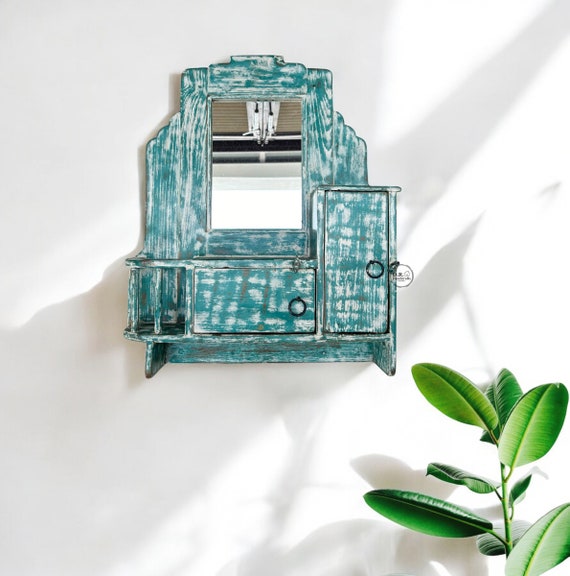 Vintage Indian Shelf with Green Paint Finish Vintage Indian Shelf with Green Paint Finish