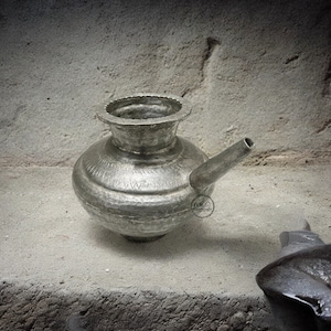 Vintage Brass Water Pot With Silver Polish Antique Indian Kamandal Old Brass Water Pot With Spout Traditional Water Pot Indian Art