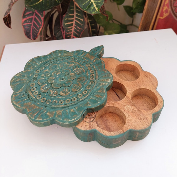 Indian Antique Wooden Carved Spice Box / Dry Fruit Box / Home Decor / Indian Art / Vintage Spice Box  / Indian Home Decor / Kitchenware