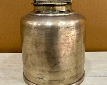 Indian Vintage Pure Brass Milk Pot Antique " Bharni" With Handle Decorative Item Unique Home Decor Table Decor Brass Milk/Ghee/Oil Container