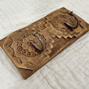 Wooden Wall Hanger With Double Hook Vintage Hanger With Brown Finish Reclaimed Wood Wall Hanger Wall Decor Hanging Hook Handcrafted Hook