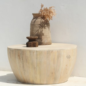 Indian Modern Wooden Best Quality Solid Mango Wood Round Drum Coffee Table For Living Room And Home Decor Indian Art Center Coffee Table