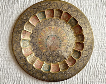 Indian Vintage Brass Wall Decor Carved Plate Antique Wall Hanging Decor Plate Wall Art Decor Plate Handmade