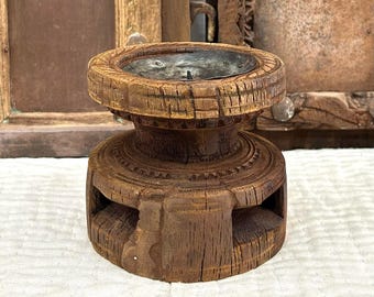 Indian Antique Handmade Wooden Seeder Candle Holder With Natural Polish Candle Stand Vintage Home Decor Hand crafted Vintage Art Table Decor