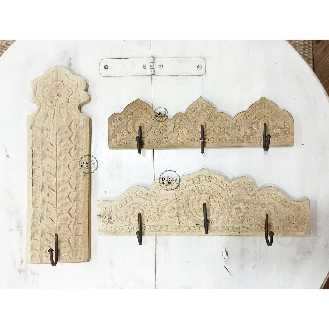 Indian Wooden Carved Wall Hanging Hook Hanger Set of 3 / Wall Etsy