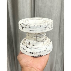 Indian Antique Wooden Seeder Candle Holder  / White Wash Finish / Candle Stand / Home Decor / Vintage Seeder Candle Holder.