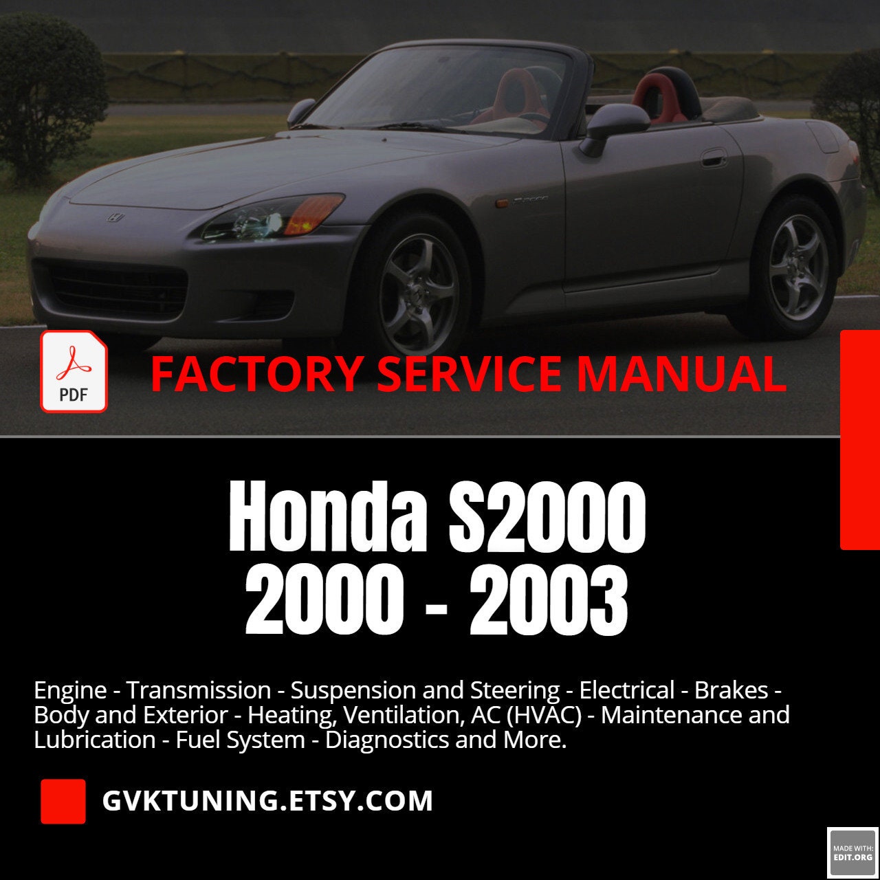 Honda S2000 2000-2003 Service Manual | PDF Download - Etsy