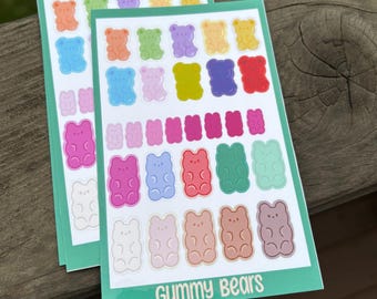 Gummy bear sticker sheet,bear sticker sheet, anime gummy bear sticker sheet, cute anime sticker sheet, gummy bear cute sticker sheet