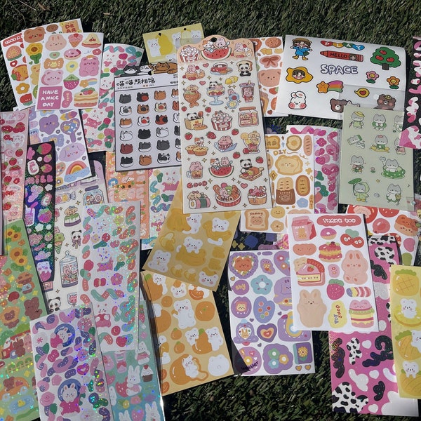 Kawaii sticker mystery bundle, sticker mystery bundle, Kawaii random sticker sheets, holographic mystery bundle, Korean sticker grab bag