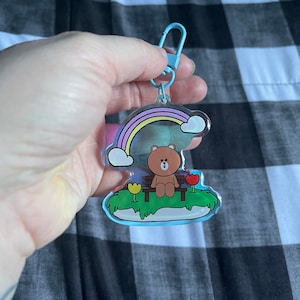 holographic bear keychain, bear kawaii keychain, kawaii bear rainbow keychain, cute rainbow bear keychain, cute bear chibi keychain