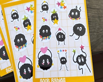Ghibli soot gremlin sticker sheet, cute anime stickers, studio ghibli anime, kawaii studio ghibli sticker sheets