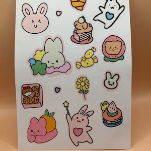 Kawaii bunny sticker sheets, kawaii journaling stickers, writeable journaling stickers, kawaii stationary stickers, planner stickers