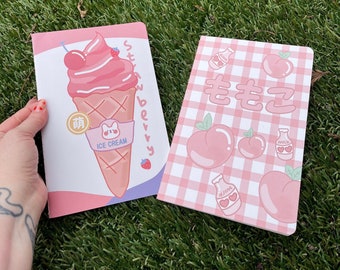 Kawaii notebook, peach notebook, cute notebook for writing or journaling, kawaii student notebook, ice cream notebook, lined kawaii notebook