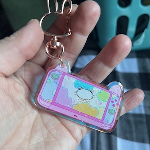 Kitty controller glitter keychain, controller kawaii keychain, chibi controller keychain, glitter cat controller keychain, glitter controlle