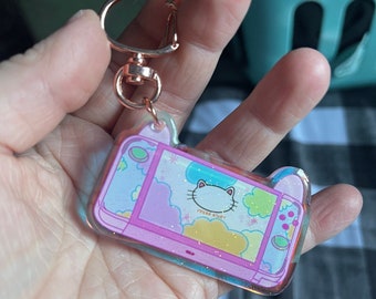 Kitty controller glitter keychain, controller kawaii keychain, chibi controller keychain, glitter cat controller keychain, glitter controlle
