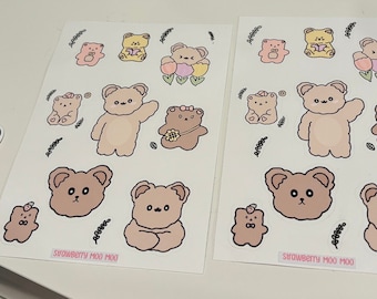 Kawaii bear sticker sheets, kawaii journaling stickers, writeable journaling stickers, kawaii stationary stickers, planner stickers