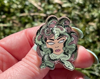 Medusa kawaii pin, cute kawaii Medusa pin, Medusa acrylic pin, Medusa brooch, glitter Medusa acrylic pin