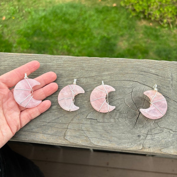 Rose quartz crescent moon crystal necklace, moon crystal necklace, Crystal moon necklace, moon crystal jewelry, moon jewelry, moon necklace