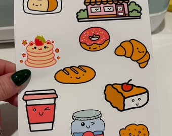 Kawaii bakery sticker sheets, kawaii journaling stickers, writeable journaling stickers, kawaii stationary stickers, planner stickers