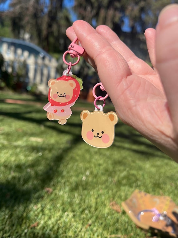 Acrylic kawaii bear keychain, cute kawaii acrylic keychain, strawberry bear  keychain, bear keychain, kawaii bear keychain