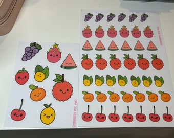 Kawaii fruit sticker sheets, kawaii journaling stickers, writeable journaling stickers, kawaii stationary stickers, planner stickers