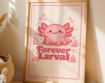 Póster de ajolote / Larva eterna / Arte adorable de laboratorio de biología / Impresión física o descarga digital