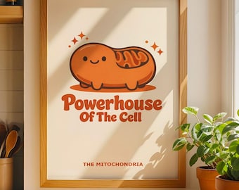 Lámina decorativa de mitocondrias / El centro energético de la célula / Póster adorable de orgánulos celulares / Impresión física o descarga digital