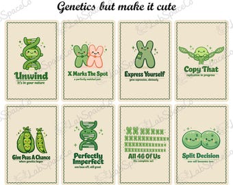 Póster de genética / Set de láminas de arte de cromosomas de ADN Kawaii