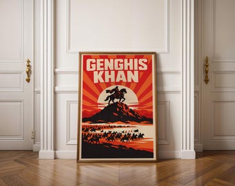 Póster de Historia Antigua / Gengis Kan, Arte Gráfico del Imperio Mongol / Impresión Física o Descarga Digital