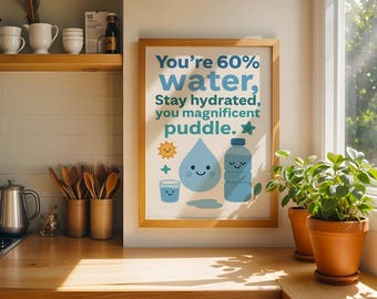 Póster de bioquímica / 60 % de agua. Mantente hidratado / Impresión física o descarga digital