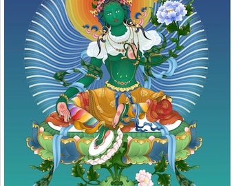 Goddess Green Tara Thangka Print | Guardian of Liberation | Jetsun Dolma In Digital  Print | Arya Tara For Wall Decoration | Gift Idea