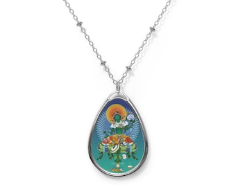 Oval Necklace / Green Tara pendant/