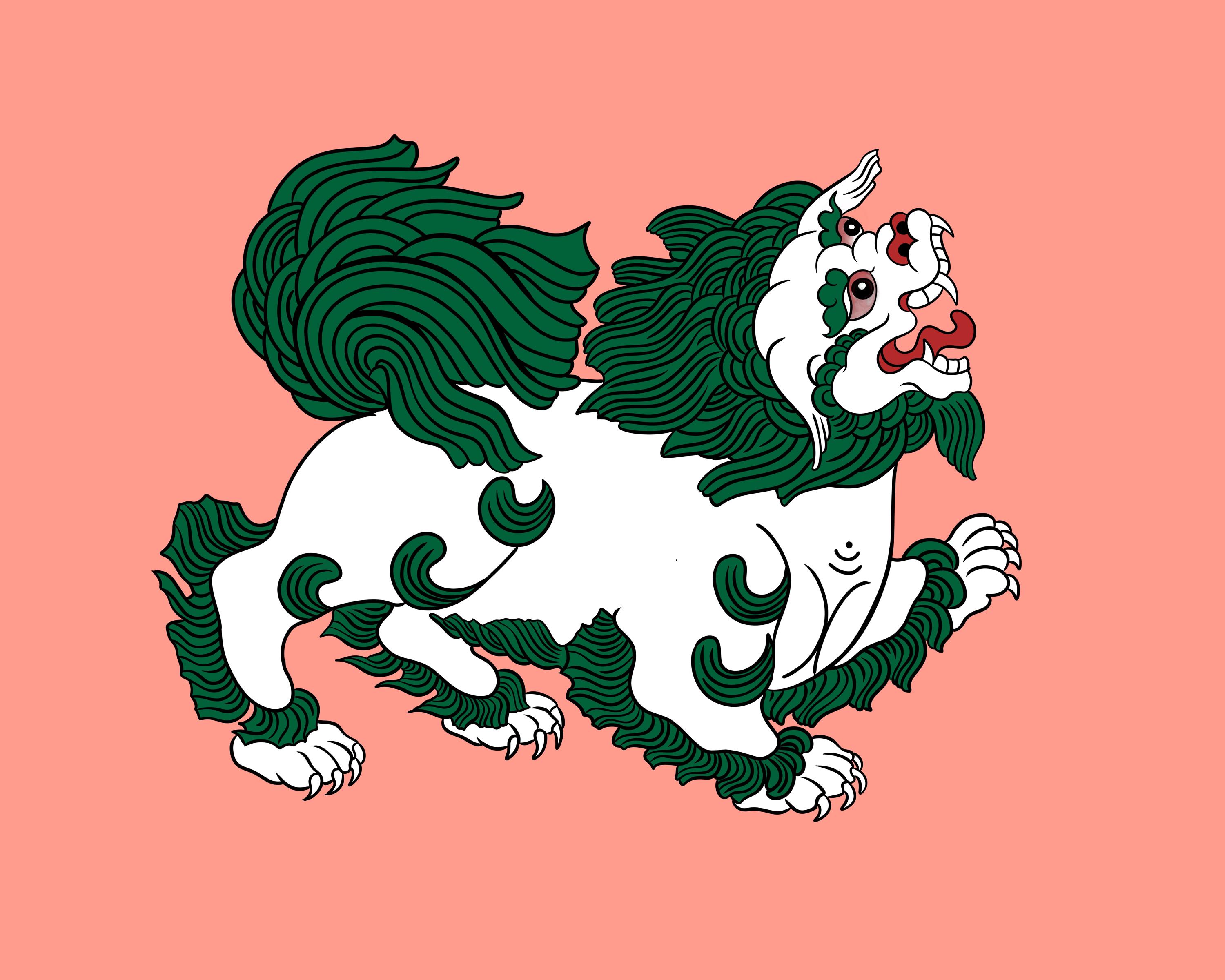 Tibetan Snow Lion Art Print - Mythical Creature Wall Decor, Handmade Fantasy Illustration, Cultural Gift