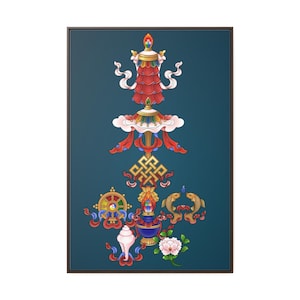 Eight auspicious symbols. Tashi Taggye. Tibetan style auspicious symbols. tibetan wall decor. 8 lucky signs. for good fortune. digital art
