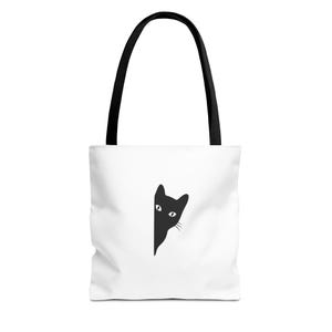 Black Cat Peek Tote Bag, Cute Cat Lover Gift, Reusable Shopping Tote, Animal Print Bag, Pet-Themed Bag
