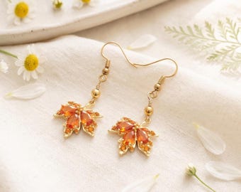 Handmade Maple Leaf Dangle Earrings (3 colors), 18k Gold Plated, Nature Inspired Earrings , Gift for her