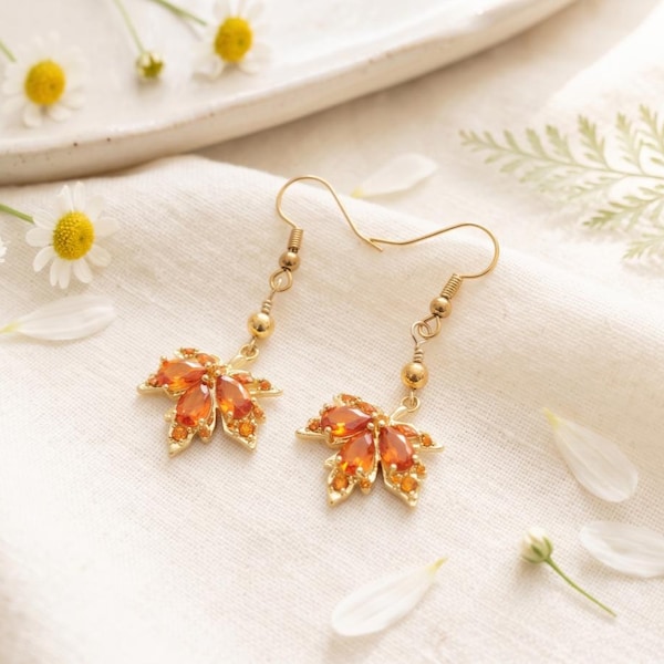 Handmade Maple Leaf Dangle Earrings (3 colors), 18k Gold Plated, Fall Wedding, Gift for her