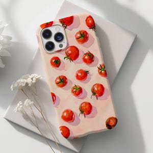 Cute Tomato Phone Case, Vintage Red Pink Tomato Girl Phone Case, Y2K Fruit Aesthetic iPhone 13 14 15 Pro Max Tough Case Pixel 6 7 S22 S23