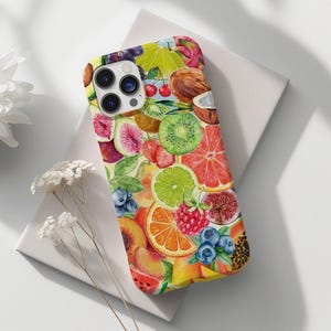 Colorful Fruit Collage Phone Case Retro Fruit Summer Case Fruit Artsy Trendy Aesthetic iPhone 13 14 15 Pro Max Tough Case Pixel 7 8 S23 S22