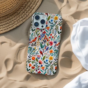 Coque de portable brodée florale personnalisée Esthétique bohème et botanique pour iPhone 12 13 Mini 14 15 Pro Max Mini Coque rigide Pixel 6 7 Galaxy 22 23