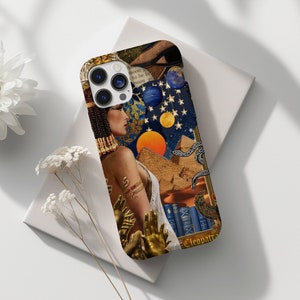 Cleopatra Egyptian Collage Art Phone Case Mystical Sun and Moon Phone Cover Ancient Egypt iPhone 13 14 15 Pro Tough Case Pixel 6 7 8 S23 S22