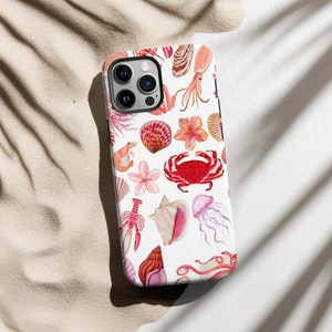 Pink Coastal Collage Phone Case, Beachy Phone Case, Coconut Girl Trendy Aesthetic iPhone 15 14 13 12 11 Pro Max Pixel 6 7 8 Galaxy S23 S22